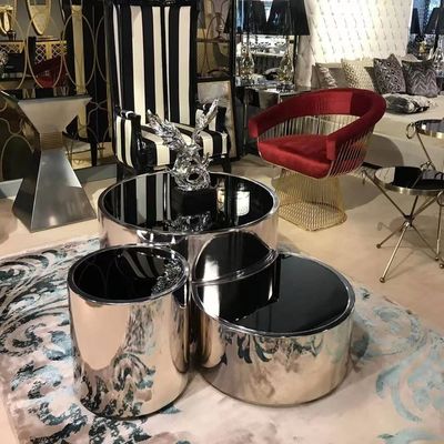 現代ステンレス鋼の電気版のコーヒー テーブルは円形の金属の端のテーブルをセットした