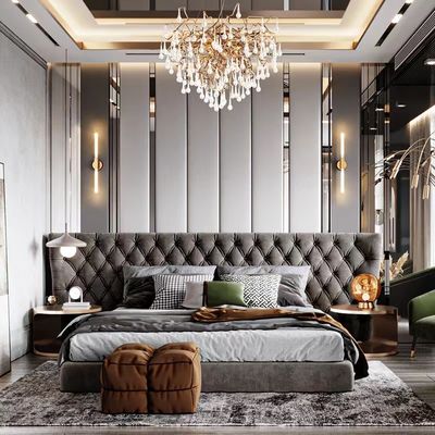 よい価格 Size Bed最高のホテルの寝室の家具の倍の黒の格子純木王 オンラインで