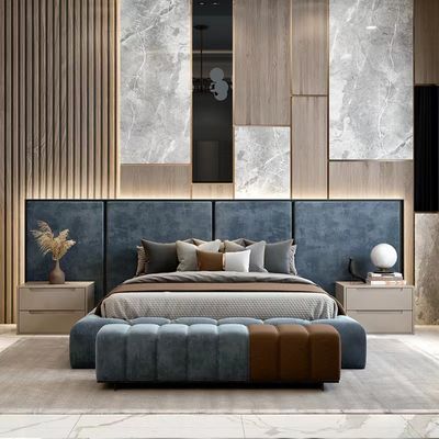 注文のホテルの寝室の家具のSize Bed高貴なビロードの生地王