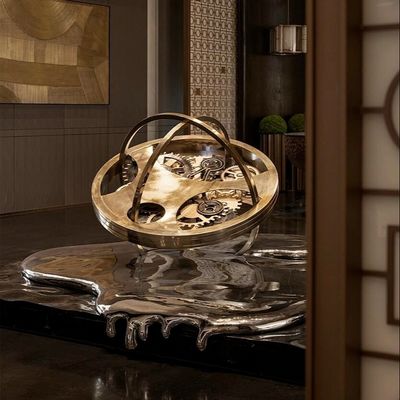 Melting Clock Art Creation Metal Sculpture With Ceiling Hanging Design For Hotel